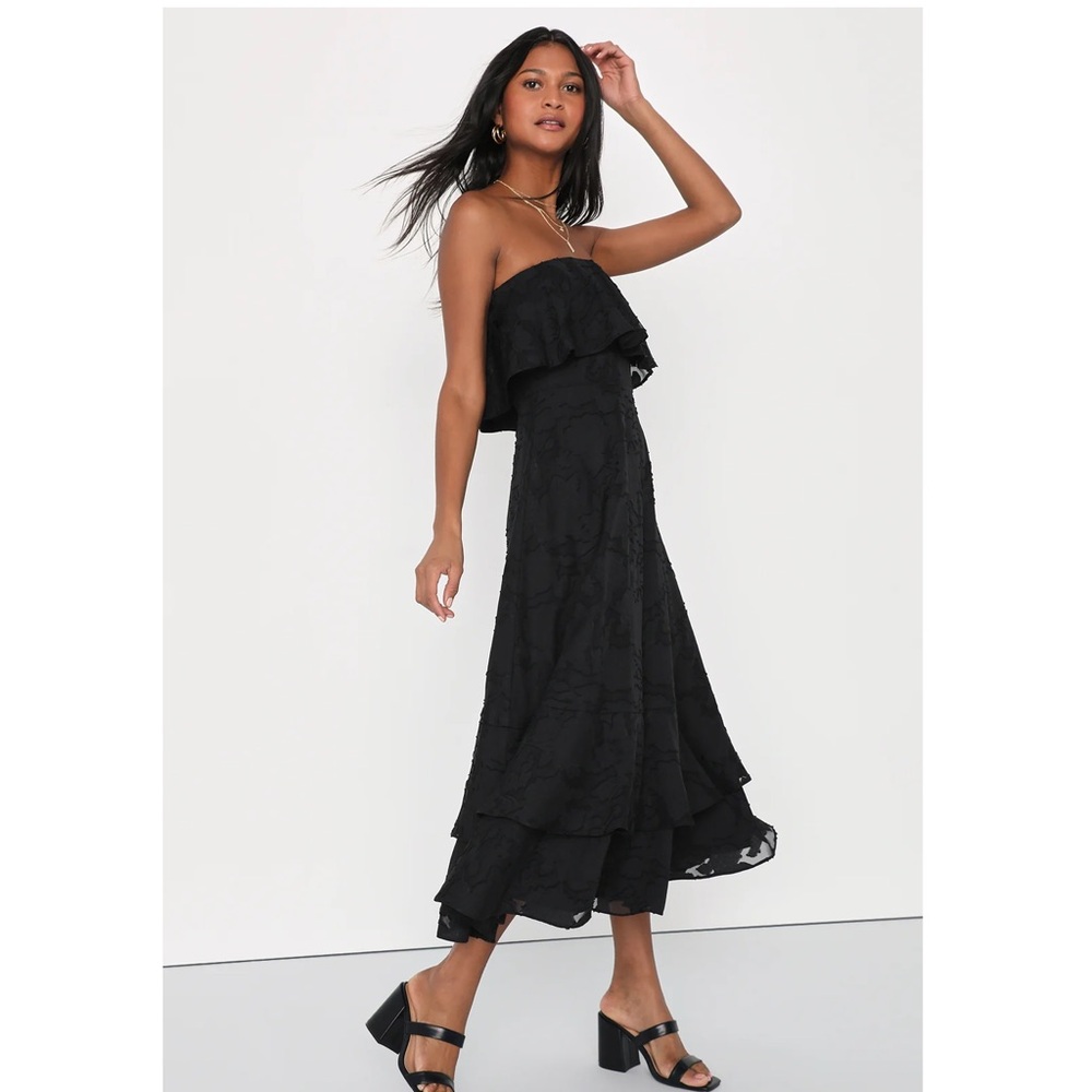 Love You So Truly Black Burnout Floral Strapless Midi Dress Size Medium